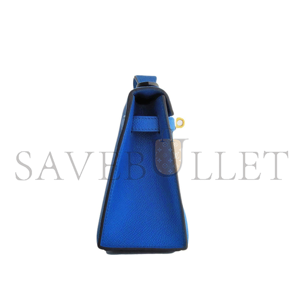 HERMES BLUE IZMIR GOLD KELLY POCHETTE EPSOM GHW CLUTCH CUT BAG (22*14*7cm)